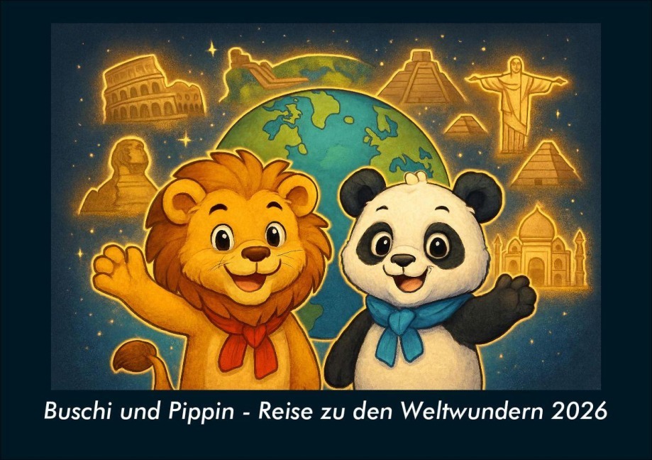 Buschi und Pippin - Reise zu den Weltwundern 2026 Fotokalender DIN A5 - Kevin Heber, Tobias Schmitt