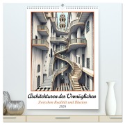 Cover-Bild zum Titel 'Architekturen des Unmöglichen - Zwischen Realität und Illusion (hochwertiger Premium Wandkalender 2026 DIN A2 hoch), Kunstdruck in Hochglanz' von 'Martina Marten'