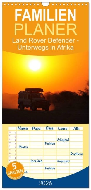 Familienplaner 2026 - Land Rover Defender - Unterwegs in Afrika mit 5 Spalten (Wandkalender, 21 x 45 cm) CALVENDO - Stefan Sander