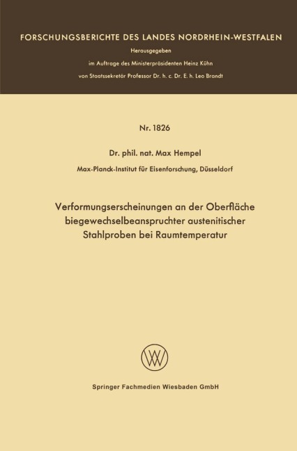 Verformungserscheinungen an der Oberfläche biegewechselbeanspruchter austenitischer Stahlproben bei Raumtemperatur - Max Hempel