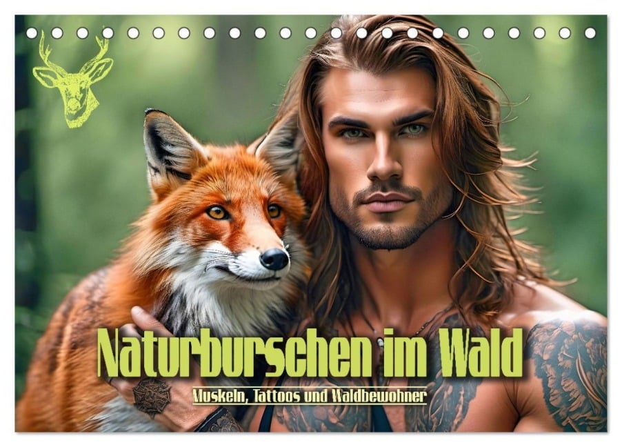 Naturburschen im Wald - Muskeln, Tattoos und Waldbewohner (Tischkalender 2025 DIN A5 quer), CALVENDO Monatskalender - Renate Utz