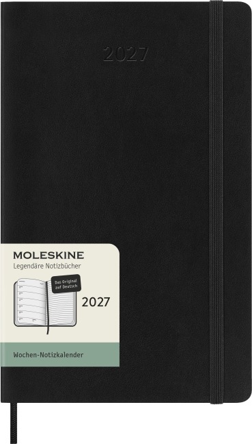 Moleskine 12 Monate Wochen Notizkalender Deutsch 2027, Large/A5, 1 Wo = 1 Seite, rechts linierte Seite, Weicher Einband, Schwarz - 