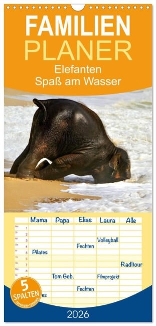 Familienplaner 2026 - Elefanten. Spaß am Wasser mit 5 Spalten (Wandkalender, 21 x 45 cm) CALVENDO - Elisabeth Stanzer
