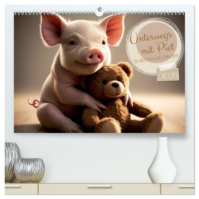 Unterwegs mit Piet - Die Abenteuer eines Ferkelchens (hochwertiger Premium Wandkalender 2025 DIN A2 quer), Kunstdruck in Hochglanz - Simone Volkhausen