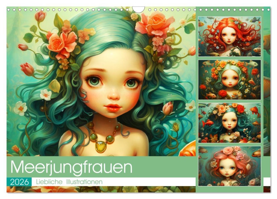 Zauberhafte Meerjungfrauen. Liebliche Illustrationen (Wandkalender 2026 DIN A3 quer), CALVENDO Monatskalender - Rose Hurley