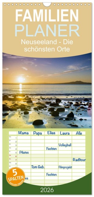 Familienplaner 2026 - Neuseeland - Die schönsten Orte am anderen Ende der Welt mit 5 Spalten (Wandkalender, 21 x 45 cm) CALVENDO - Christian Bosse