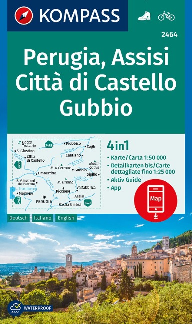 KOMPASS Wanderkarte 2464 Perugia, Assisi, Città di Castello, Gubbio 1:50.000 - 