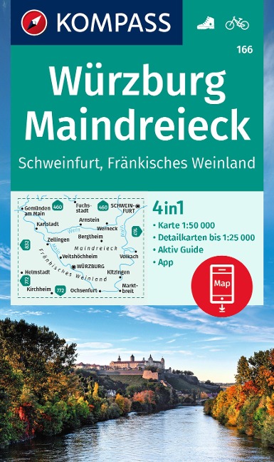 KOMPASS Wanderkarte 166 Würzburg, Maindreieck, Schweinfurt, Fränkisches Weinland 1:50.000 - 