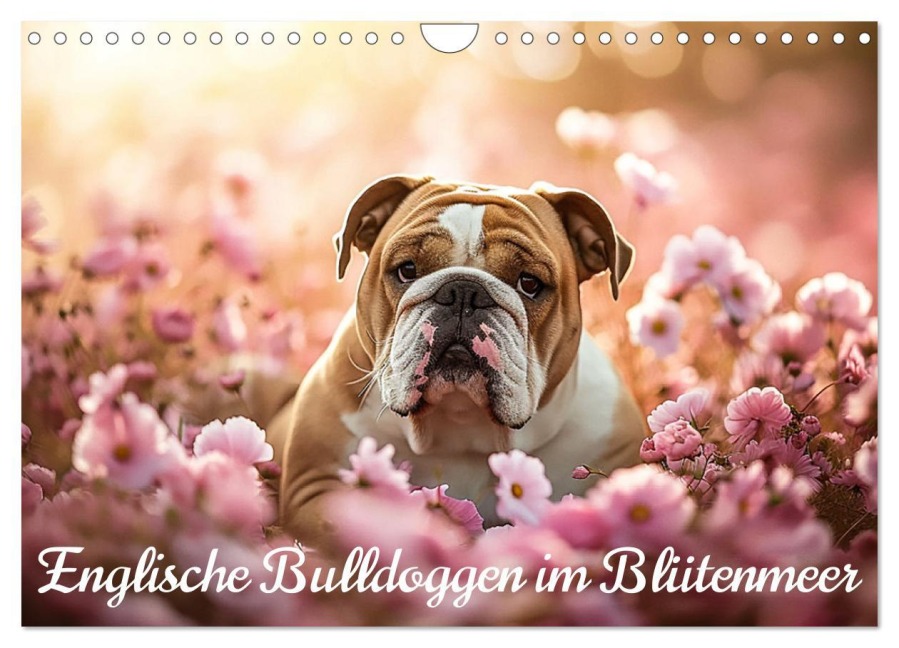 Englische Bulldoggen im Blütenmeer (Wandkalender 2026 DIN A4 quer), CALVENDO Monatskalender - Ally Bee