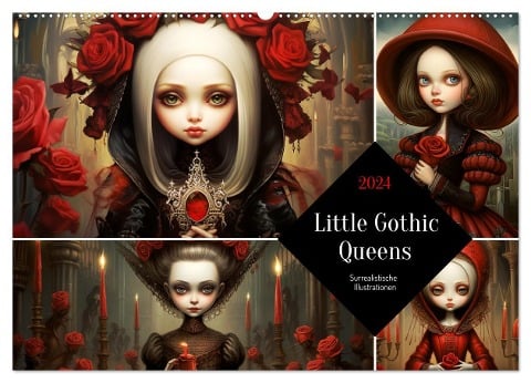 Little Gothic Queens. Surrealistische Illustrationen (Wandkalender 2024 DIN A2 quer), CALVENDO Monatskalender - Rose Hurley
