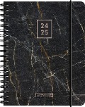 Schülerkalender 2024/2025 "Black Marble", 2 Seiten = 1 Woche, A6, 208 Seiten, schwarz - 