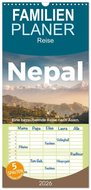 Familienplaner 2026 - Nepal - Eine bezaubernde Reise nach Asien. mit 5 Spalten (Wandkalender, 21 x 45 cm) CALVENDO - M. Scott