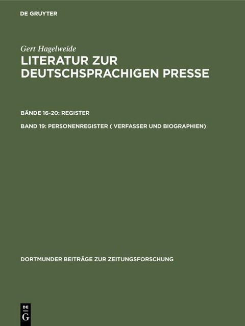 Personenregister ( Verfasser und Biographien) - Gert Hagelweide