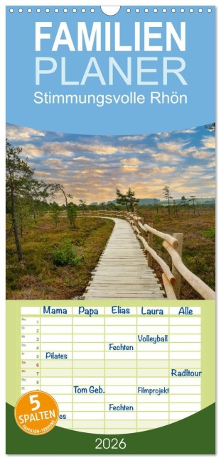 Familienplaner 2026 - Stimmungsvolle Rhön mit 5 Spalten (Wandkalender, 21 x 45 cm) CALVENDO - Claudia Evans