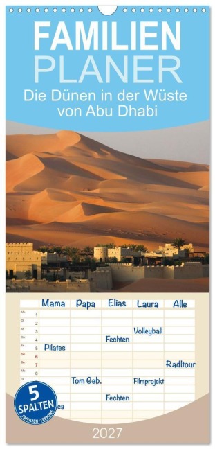 Familienplaner 2027 - Die Dünen in der Wüste von Abu Dhabi mit 5 Spalten (Wandkalender, 21 x 45 cm) CALVENDO - Photostravellers