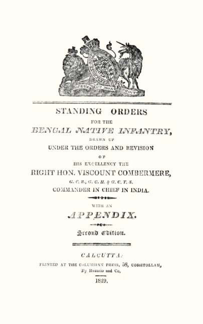 Standing Orders for the Bengal Native Infantry 1829 - N/A
