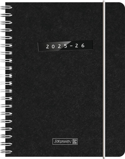 BRUNNEN Schülerkalender (2025/2026) "Monochrome", 2 Seiten = 1 Woche, A6, 208 Seiten, Naturkarton-Umschlag, schwarz - 