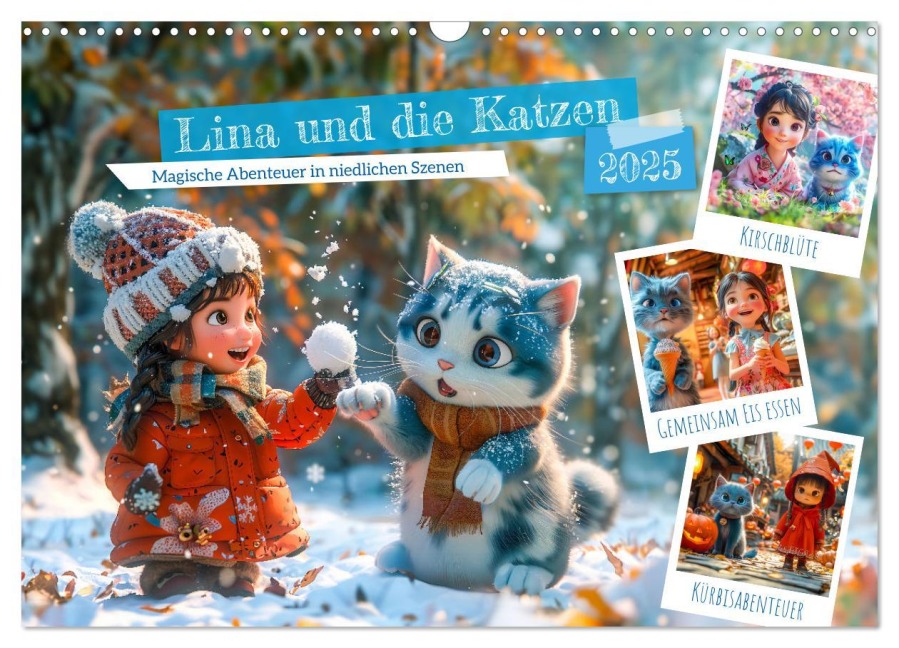 Lina und die Katzen - Magische Abenteuer in niedlichen Szenen (Wandkalender 2025 DIN A3 quer), CALVENDO Monatskalender - Anja Frost