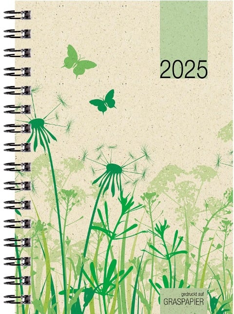 Taschenkalender Graspapier 2025 - Bürokalender 10x14 cm - 1 Woche auf 2 Seiten - robuster Kartoneinband - Wochenkalender - Notizheft - 639-0640 - 