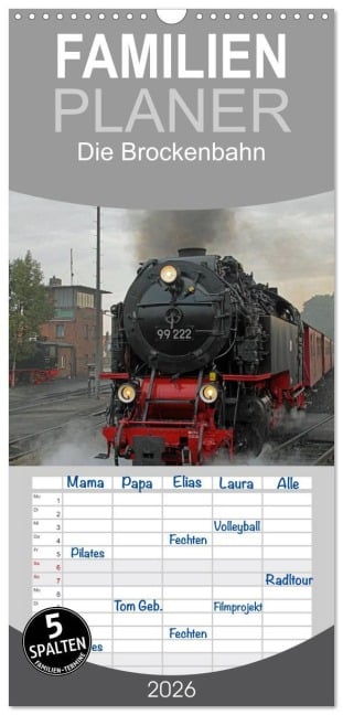 Familienplaner 2026 - Die Brockenbahn mit 5 Spalten (Wandkalender, 21 x 45 cm) CALVENDO - Martina Berg