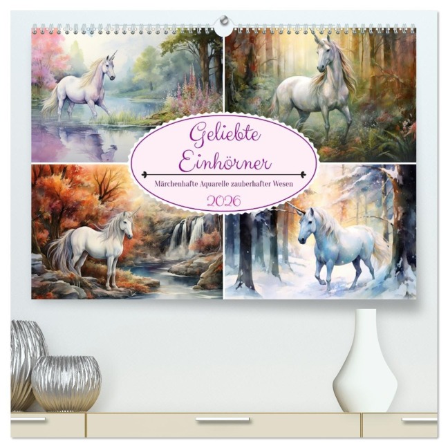 Geliebte Einhörner (hochwertiger Premium Wandkalender 2026 DIN A2 quer), Kunstdruck in Hochglanz - Sabine Löwer