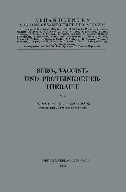 Sero-, Vaccine- und Proteinkörper-Therapie - Bruno Busson