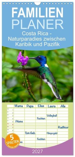 Familienplaner 2027 - Costa Rica - Naturparadies zwischen Karibik und Pazifik mit 5 Spalten (Wandkalender, 21 x 45 cm) CALVENDO - Ralf Schwertle