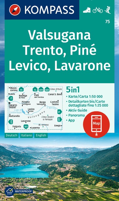 KOMPASS Wanderkarte 75 Valsugana, Trento, Piné, Levico, Lavarone 1:50.000 - 