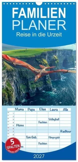 Familienplaner 2027 - Reise in die Urzeit mit 5 Spalten (Wandkalender, 21 x 45 cm) CALVENDO - Peter Roder