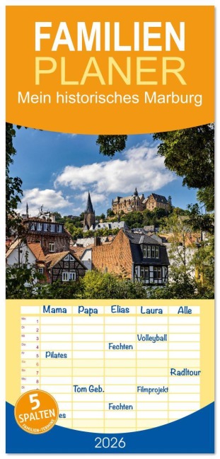 Familienplaner 2026 - Mein historisches Marburg mit 5 Spalten (Wandkalender, 21 x 45 cm) CALVENDO - Roland Brack