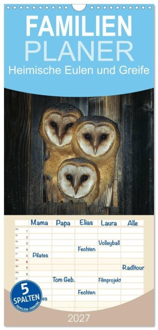 Familienplaner 2027 - Heimische Eulen und Greife mit 5 Spalten (Wandkalender, 21 x 45 cm) CALVENDO - Günter Bachmeier