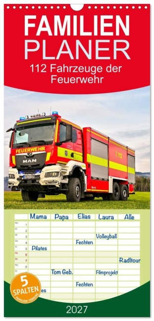 Familienplaner 2027 - 112 Fahrzeuge der Feuerwehr mit 5 Spalten (Wandkalender, 21 x 45 cm) CALVENDO - Marcus Heinz