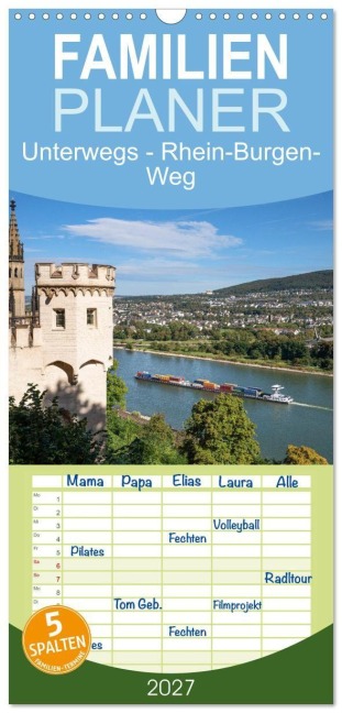 Familienplaner 2027 - Unterwegs - Rhein-Burgen-Weg mit 5 Spalten (Wandkalender, 21 x 45 cm) CALVENDO - Alexander Ludwig