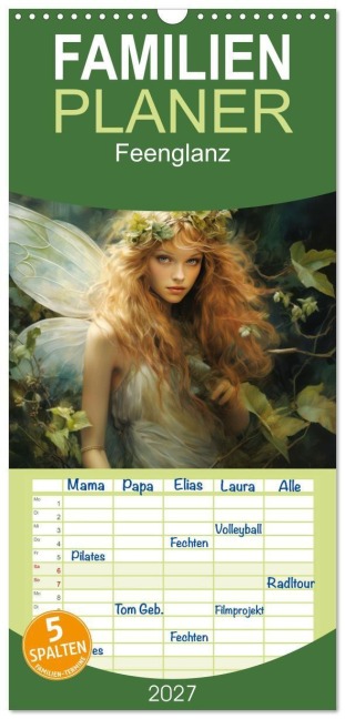 Familienplaner 2027 - Feenglanz mit 5 Spalten (Wandkalender, 21 x 45 cm) CALVENDO - Sabine Löwer