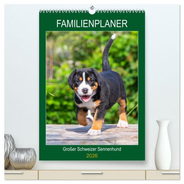 Familienplaner Großer Schweizer Sennenhund (hochwertiger Premium Wandkalender 2026 DIN A2 hoch), Kunstdruck in Hochglanz - Sigrid Starick