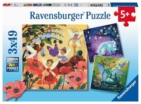 Ravensburger Kinderpuzzle 05181 - Einhorn, Drache und Fee - 3x49 Teile Puzzle für Kinder ab 5 Jahren - 