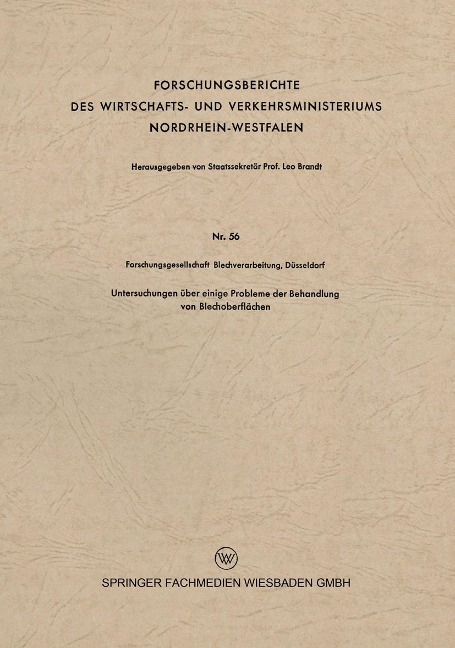 Untersuchungen über einige Probleme der Behandlung von Blechoberflächen - 