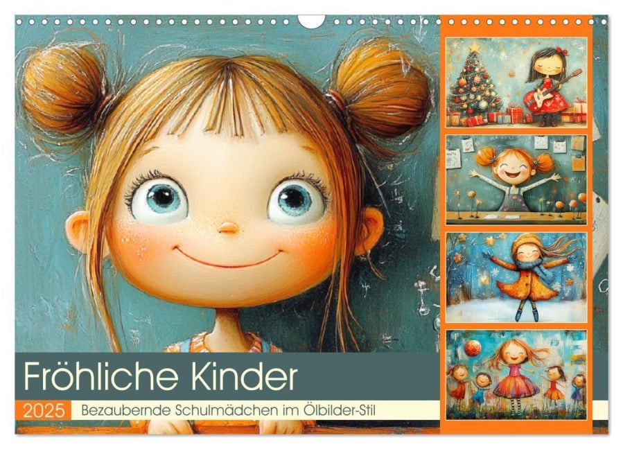 Fröhliche Kinder. Bezaubernde Schulmädchen im Ölbilder-Stil (Wandkalender 2025 DIN A3 quer), CALVENDO Monatskalender - Rose Hurley