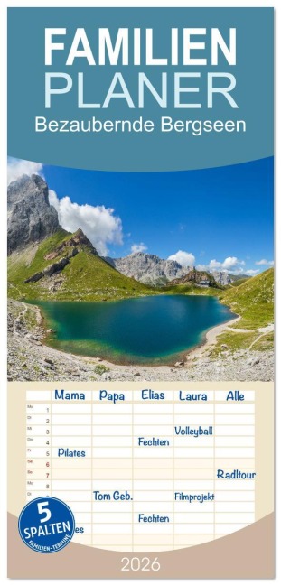 Familienplaner 2026 - Bezaubernde Bergseen mit 5 Spalten (Wandkalender, 21 x 45 cm) CALVENDO - Markus Gubitzer