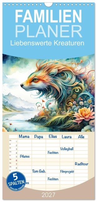 Familienplaner 2027 - Liebenswerte Kreaturen mit 5 Spalten (Wandkalender, 21 x 45 cm) CALVENDO - Dusanka Djeric