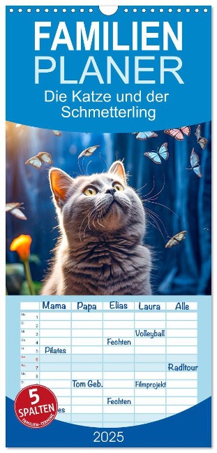 Familienplaner 2025 - Die Katze und der Schmetterling mit 5 Spalten (Wandkalender, 21 x 45 cm) CALVENDO - Dirk Meutzner