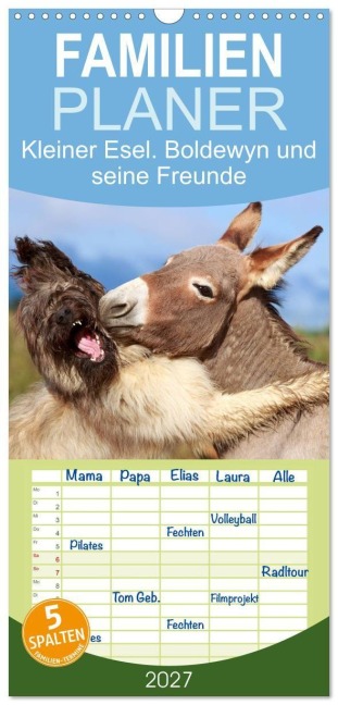Familienplaner 2027 - Kleiner Esel. Boldewyn und seine Freunde mit 5 Spalten (Wandkalender, 21 x 45 cm) CALVENDO - Elisabeth Stanzer