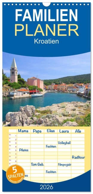 Familienplaner 2026 - Kroatien mit 5 Spalten (Wandkalender, 21 x 45 cm) CALVENDO - LianeM LianeM