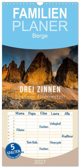 Familienplaner 2027 - Drei Zinnen. Sextner Dolomiten mit 5 Spalten (Wandkalender, 21 x 45 cm) CALVENDO - Mikolaj Gospodarek