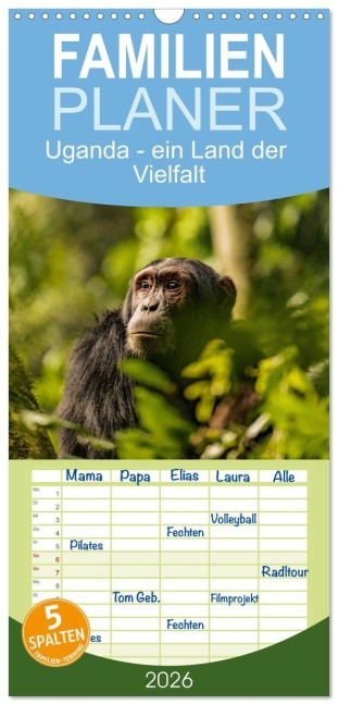 Familienplaner 2026 - Uganda - ein Land der Vielfalt mit 5 Spalten (Wandkalender, 21 x 45 cm) CALVENDO - Rsiemer Rsiemer