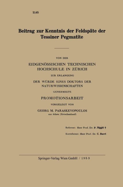 Beitrag zur Kenntnis der Feldspäte der Tessiner Pegmatite - Georg M. Paraskevopoulos