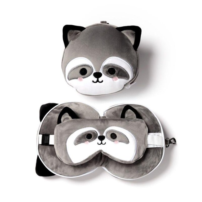 Relaxeazzz Plüsch Waschbär Reisekissen & Schlafmaske - 