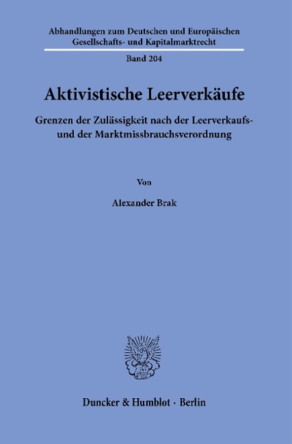 Aktivistische Leerverkäufe - Alexander Brak