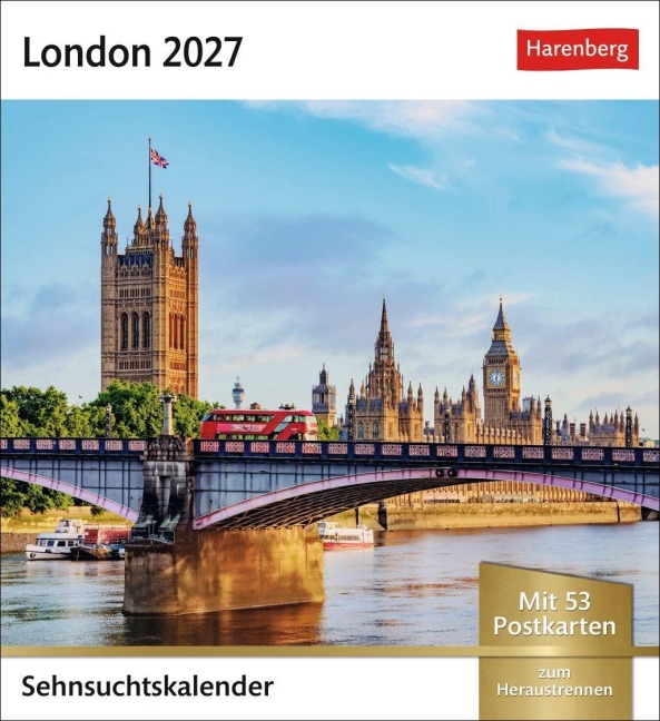 London Sehnsuchtskalender 2027 - Wochenkalender mit 53 Postkarten - 