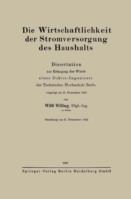 Die Wirtschaftlichkeit der Stromversorgung des Haushalts - Willi Willing